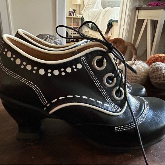 John Fluevog Black and White Heeled Boots - Picture 5 of 6